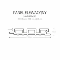 Schemat przekroju panelu elewacyjnego WPC, lamel 290x15,5 z wymiarami